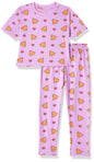 T2F Girls Cotton Printed Oversized Fit Crop Top and Pant Pajama Set Lavender