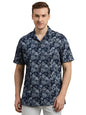 Turtle Men 100% Cotton Indigo Blue Printed Cuban Casual Shirt