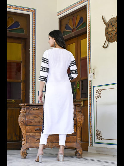 ANNI DESIGNER Womens Cotton Blend Embroidered Straight Kurta (Stho-White-CMD_XL_White_X-Large)