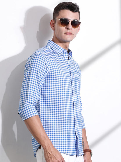 Thomas Scott Men | Long Sleeves | Gingham Checks | 100% Cotton | Spread Collar | Casual Shirt | (Available in Plus Size)(TS1481_