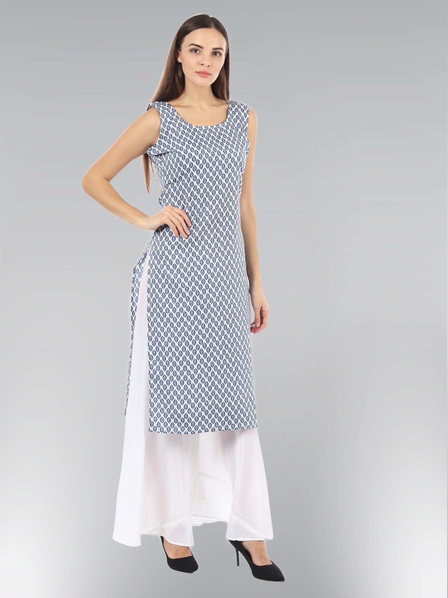 PATLANI Womens Crepe Full Stitched Kurti. Blue