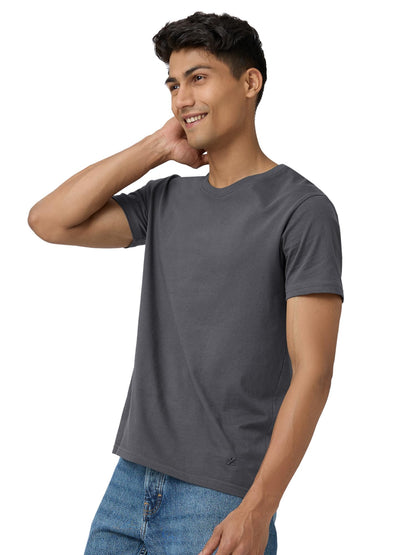 XYXX Mens Solid Regular Fit T-Shirt (XY_CR15_Tshirt_1_Dark Grey