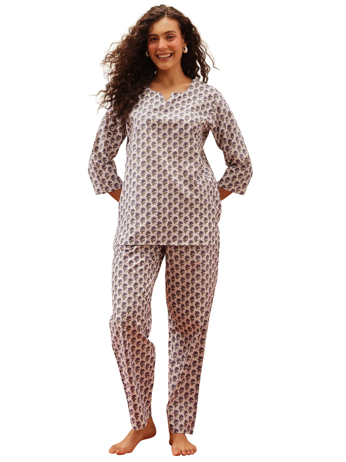 Clovia Women Cotton Night Suit (LS0514P08XL_Blue_X-Large)