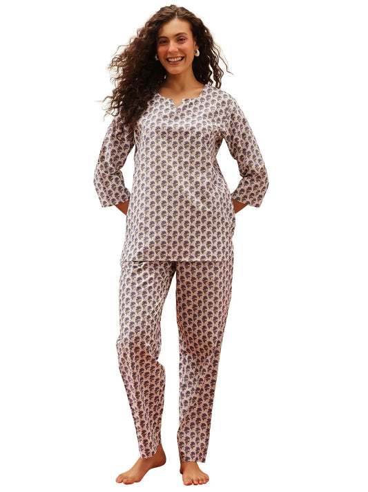 Clovia Women Cotton Night Suit (LS0514P08XL_Blue_X-Large)