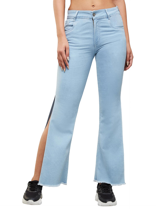 Dolce Crudo Womens Bootcut High Rise Clean Look Cropped Stretchable Denim Jeans (DOSS22DEN12-46-158, Blue, 32)