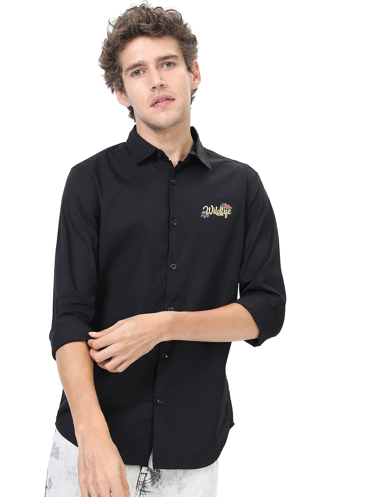 Ketch Men Cotton Solid Straight Fit Shirt (Khsh000854_Black S)