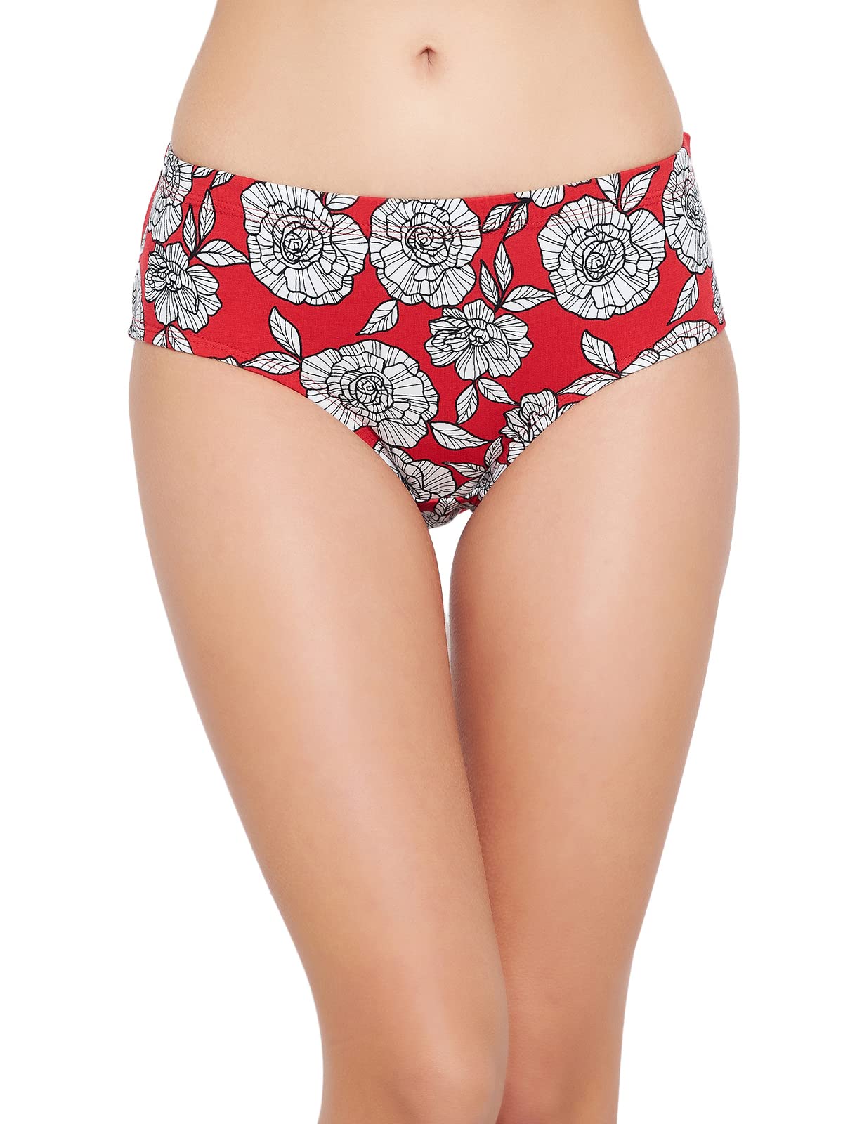 Clovia Women Rayon S Mid Waist Floral Print Hipster Panty (Pn2855A04_Red_Small)