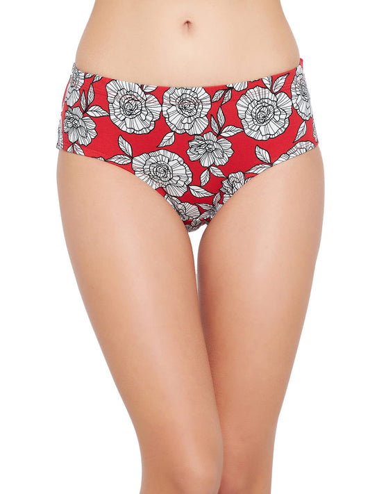 Clovia Women Rayon S Mid Waist Floral Print Hipster Panty (Pn2855A04_Red_Small)