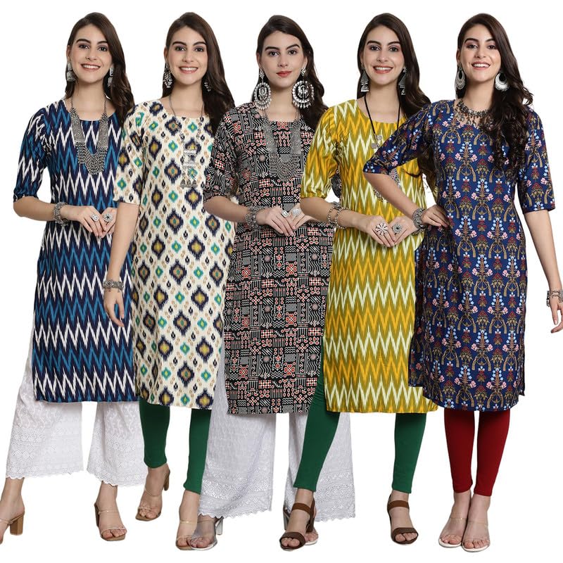 Pinkmint WomenS Crepe Kurti For WomenS Ethnic Printed Kurti For WomenS (Pack Of 5)