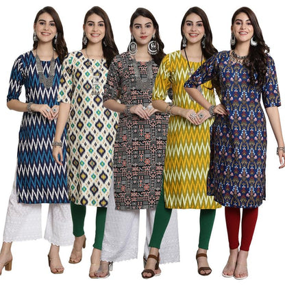 Pinkmint WomenS Crepe Kurti For WomenS Ethnic Printed Kurti For WomenS (Pack Of 5)