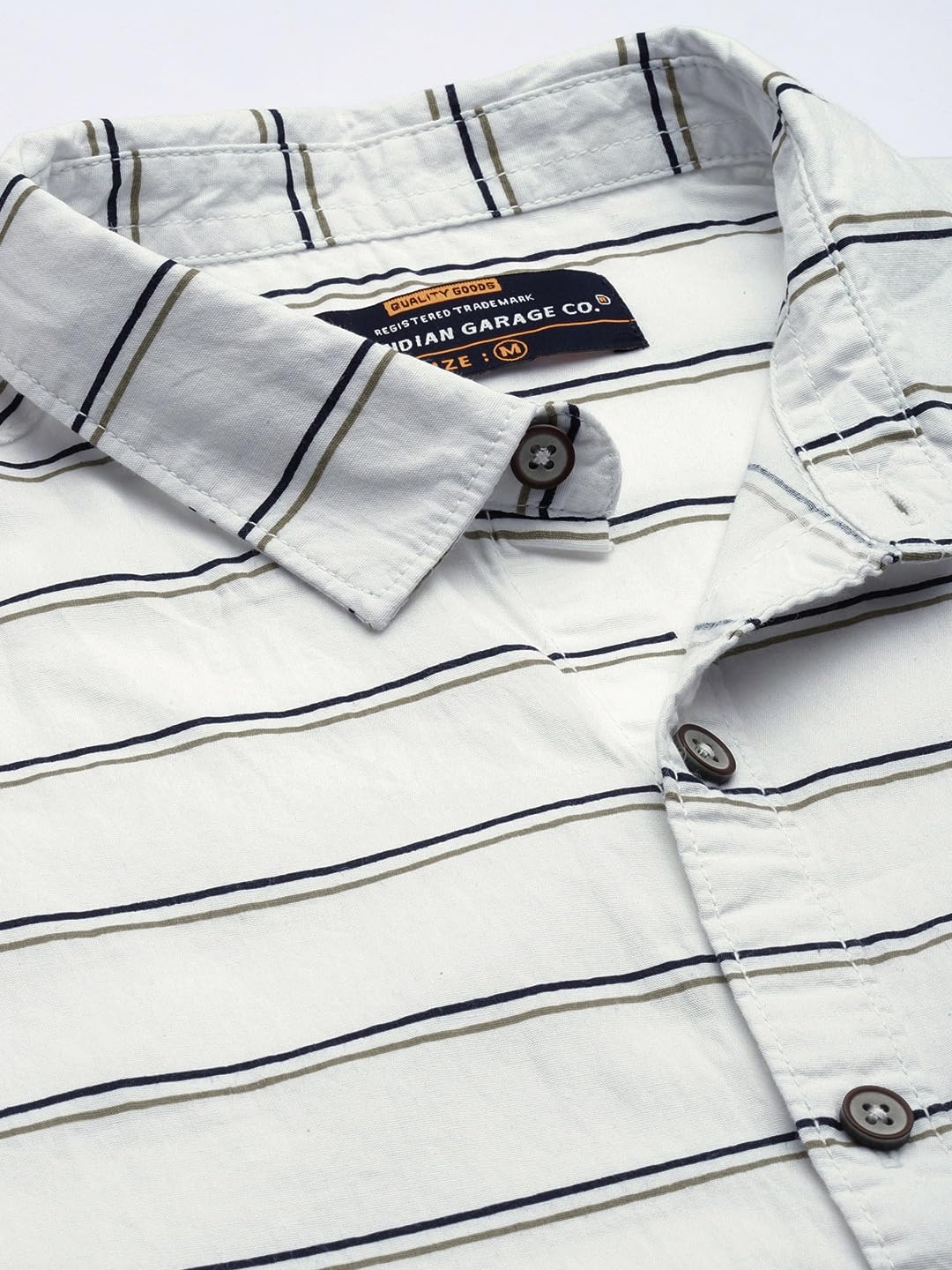 The Indian Garage Co White Regular Fit Spread Collar Striped Short Sleeves Shirt