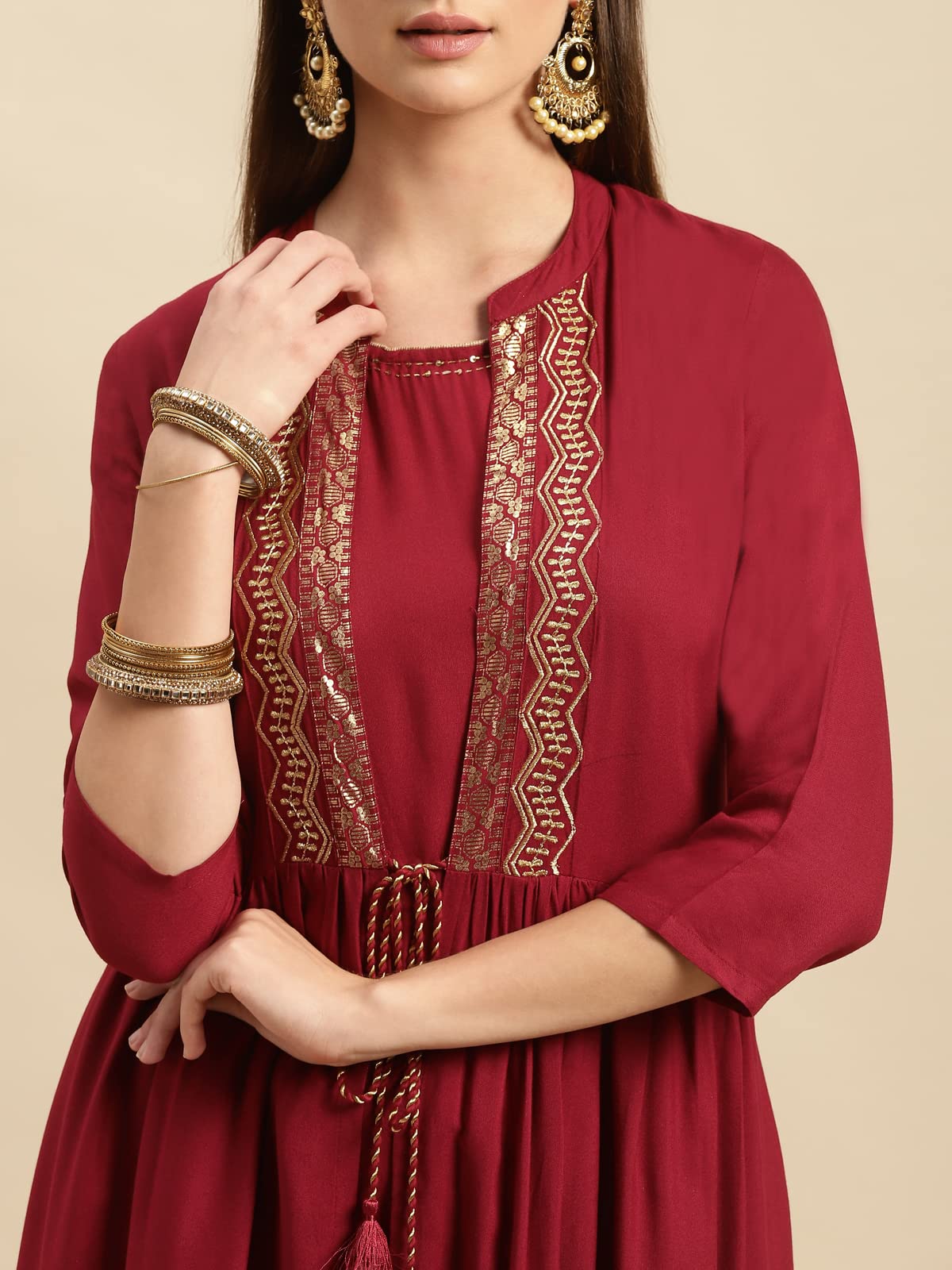 rangita Maroon Rayon Calf Length Printed Double Layered Kurti for Women | Kurta for Women