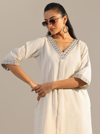 Libas WomenS Cotton Self Design Straight Kurtas (29469Or Off White