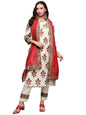 anubhutee Women's Cotton Off White Floral Printed Straight Kurta Suit Set With Pants And Dupatta