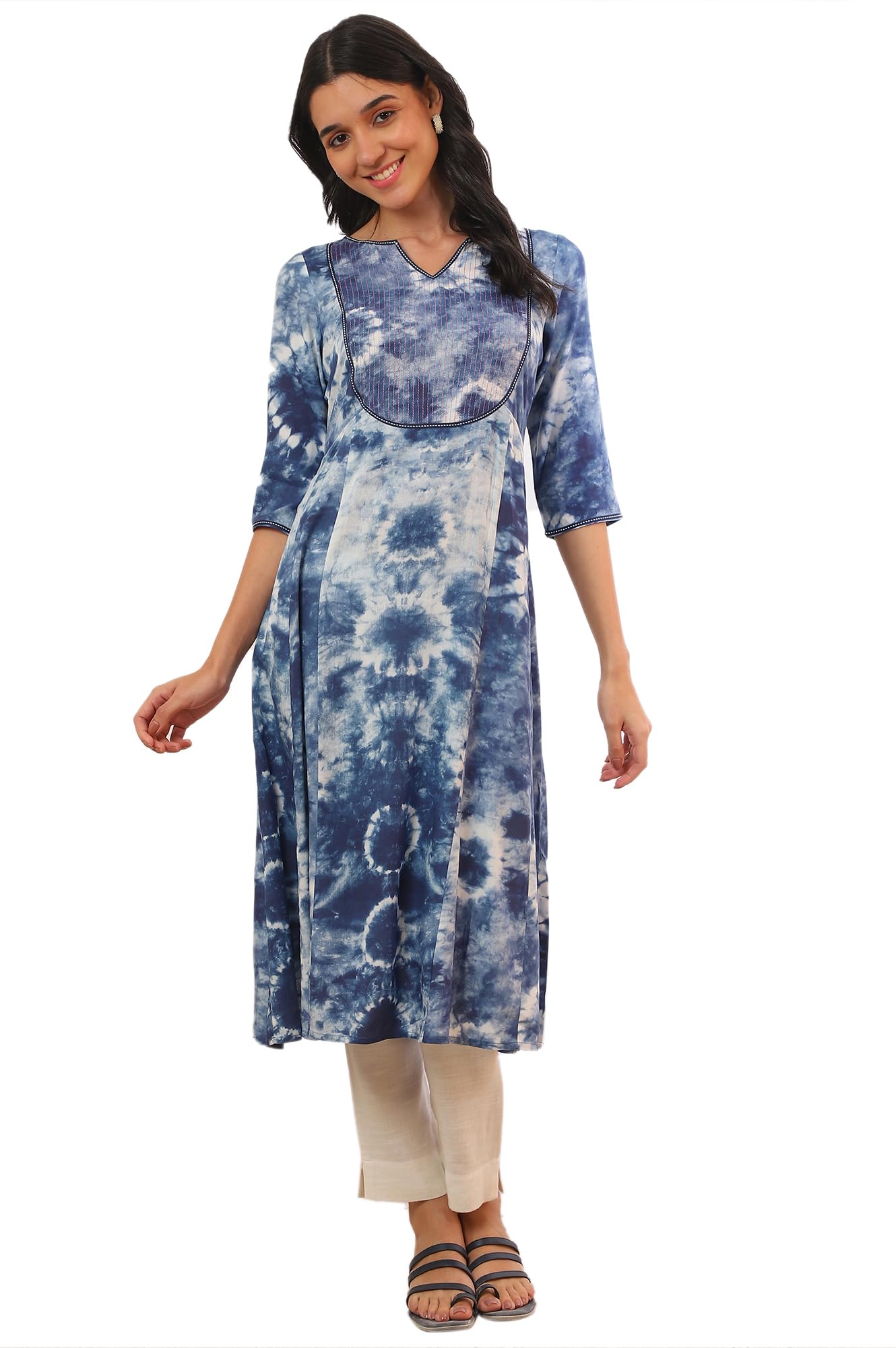 Aurelia Women's Blue Printed A-Line Kurta (Size: 2XL)-A15620-508807