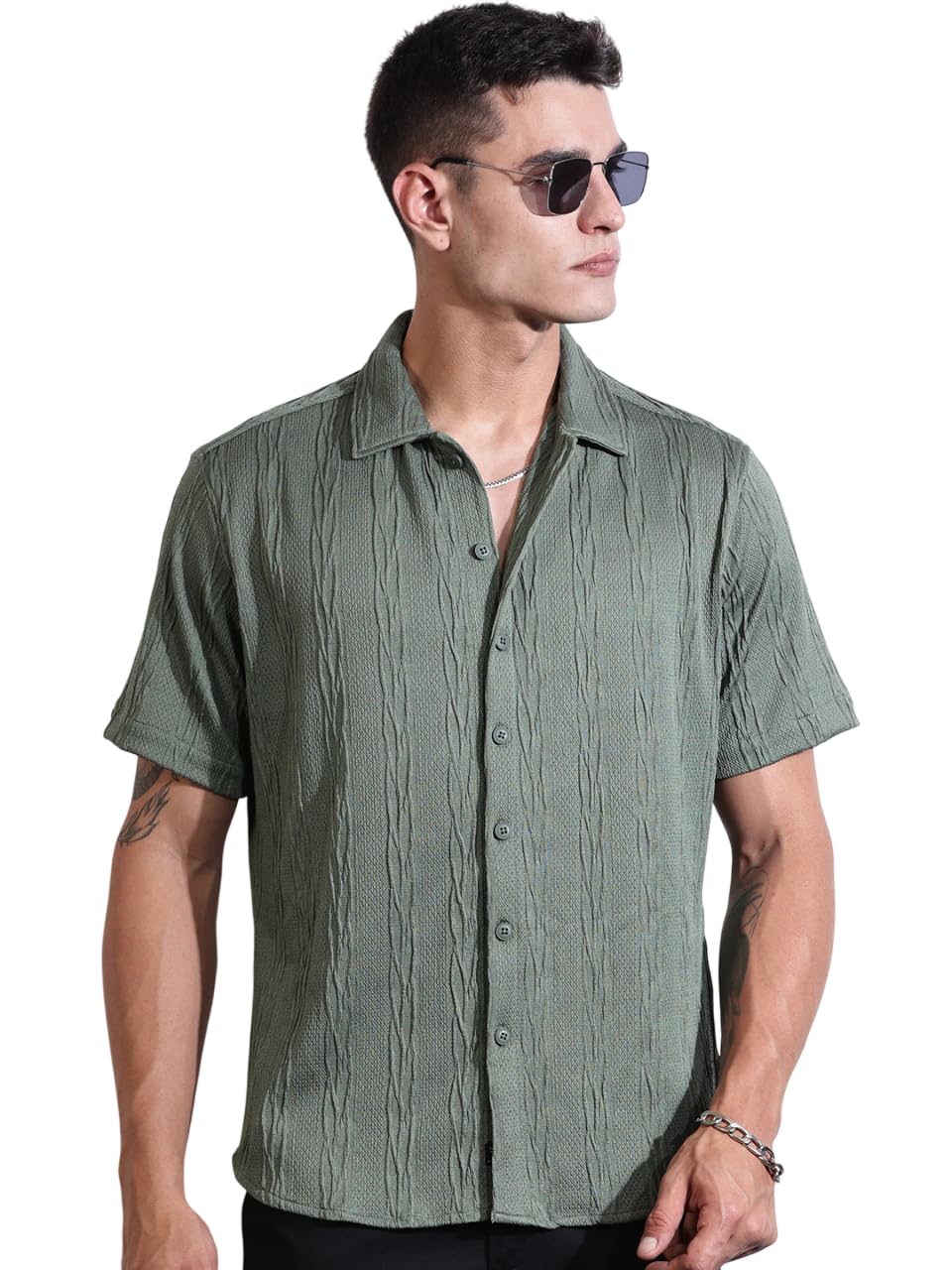 Thomas Scott Mens Solid Oversized Fit Shirt (TS1691_Green
