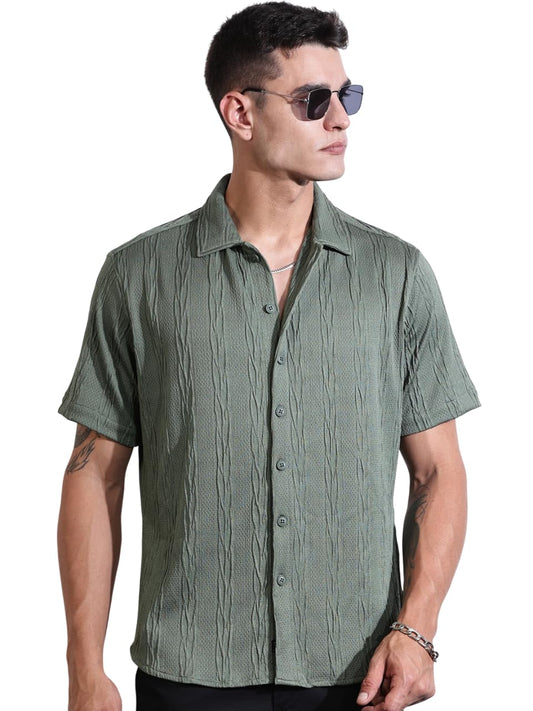 Thomas Scott Mens Solid Oversized Fit Shirt (TS1691_Green
