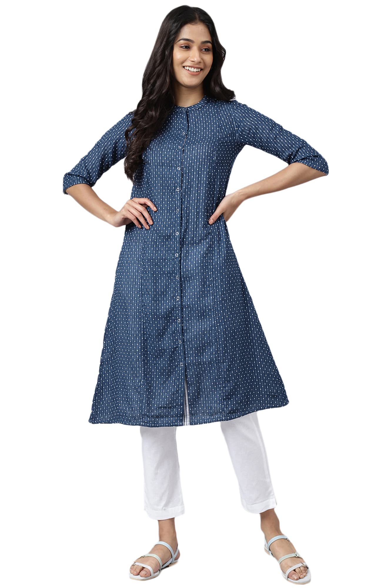 Aurelia Blue Geometric Printed Printed Cotton Regular Kurta For Women