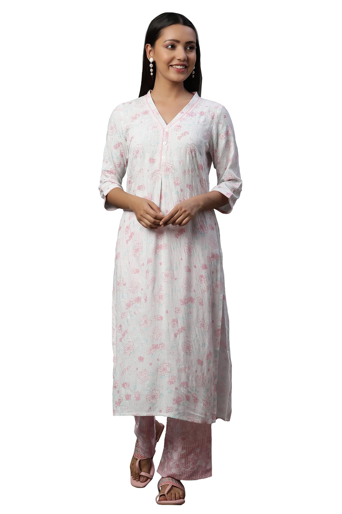 Aurelia Women Floral Print Rayon Straight Kurta_24FEA14775_M White