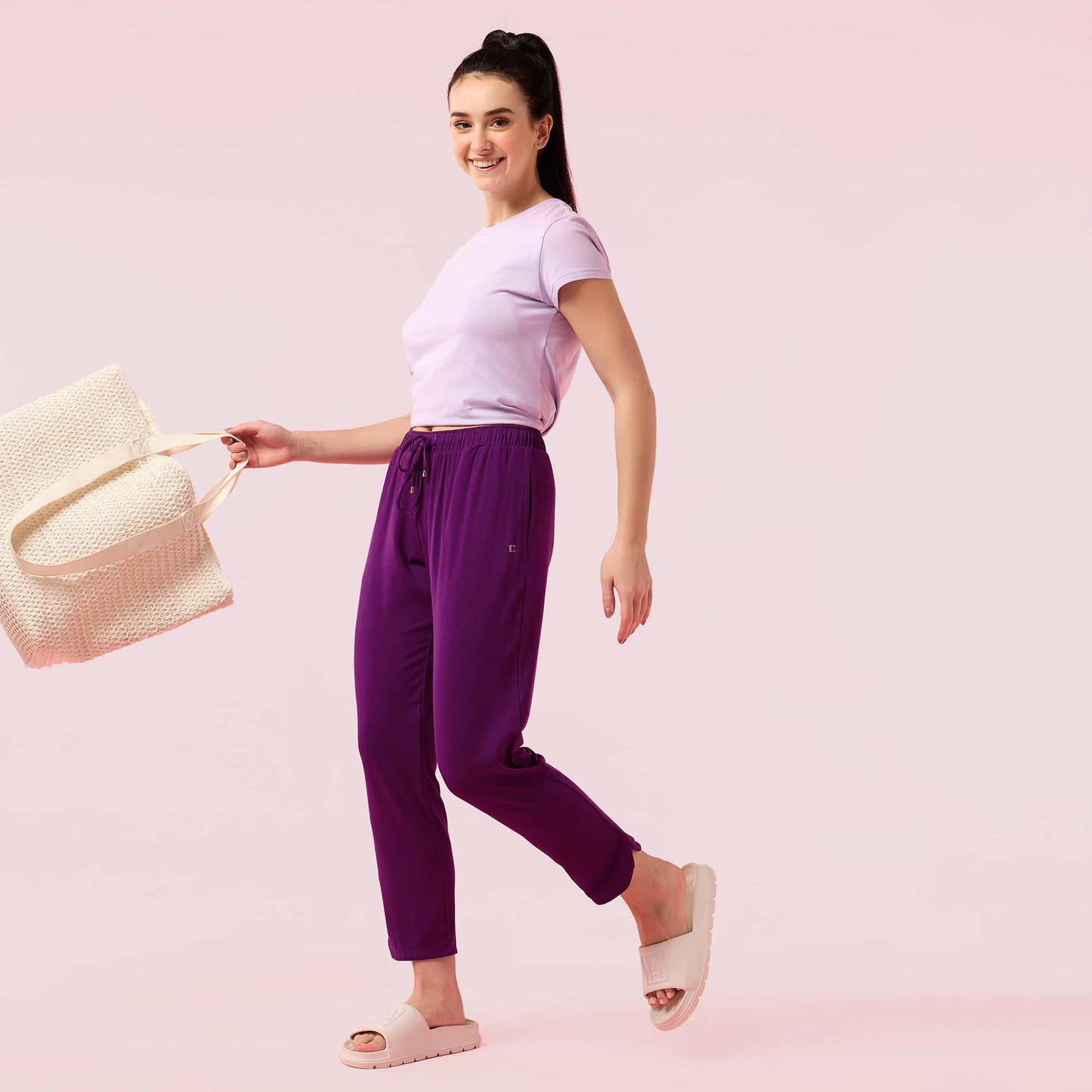 Enamor E048 Tapered Lounge Pants with Drawstring Details with Metal Ends
