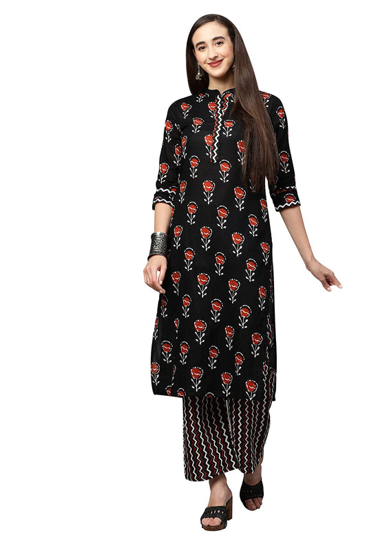 ANNI DESIGNER Women's Cotton Straight?urta with Palazzo (KUR105)