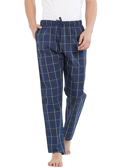 XYXX Mens Super Combed Cotton Checkered Checkmate Pyjamas [Pack of 1] Elasticated Waist, Drawstring | Loungewear for Men in Lim