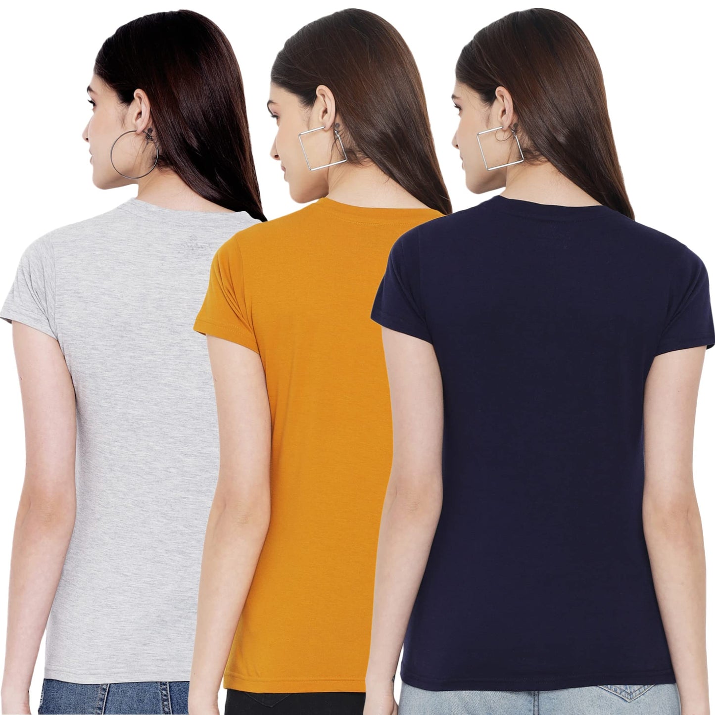 Preneum Womens Cotton Regular Fit Latest Graphic Stylish Printed Short Sleeves Casual T-Shirt || Trendy & Styles (Pack 3), Navy
