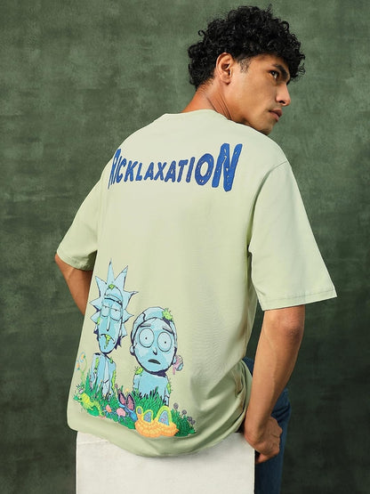 Bewakoof X Official Rick and Morty Merchandise Mens Stoned Rick & Morty Graphic Printed 100% Cotton T-Shirt - Oversized Fit, Ro