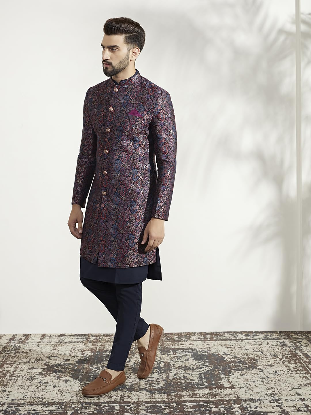 Kisah Sherwani Set For Men  Silk Blend Jacquard Textured Indo Western Sherwani With Kurta And Trouser | Designer Ethnic Outfit F