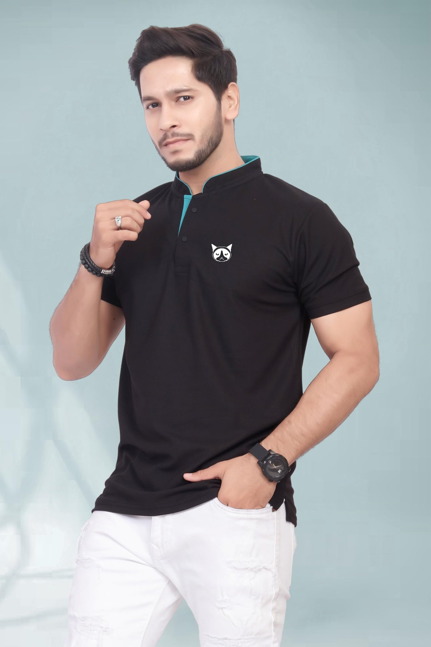 Baghadbillo MenS And BoyS Polyster T-Shirt With Mandarin Collared Neck Half Sleeves Closuer Button And Regular Fit | Polo T Sh