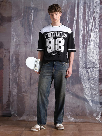 Hubberholme Men Printed Oversized Round Neck Half Sleeve Tshirts 125 Black