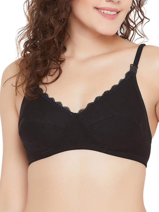 Clovia Womens Cotton Non-Padded Non-Wired Full Coverage Maternity/Feeding Bra (BR2086P13_Black_40B)