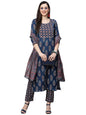 GoSriKi Women's Cotton Blend Straight Printed Kurta with Pant & Dupatta Set (Jasmine-NV-GS)
