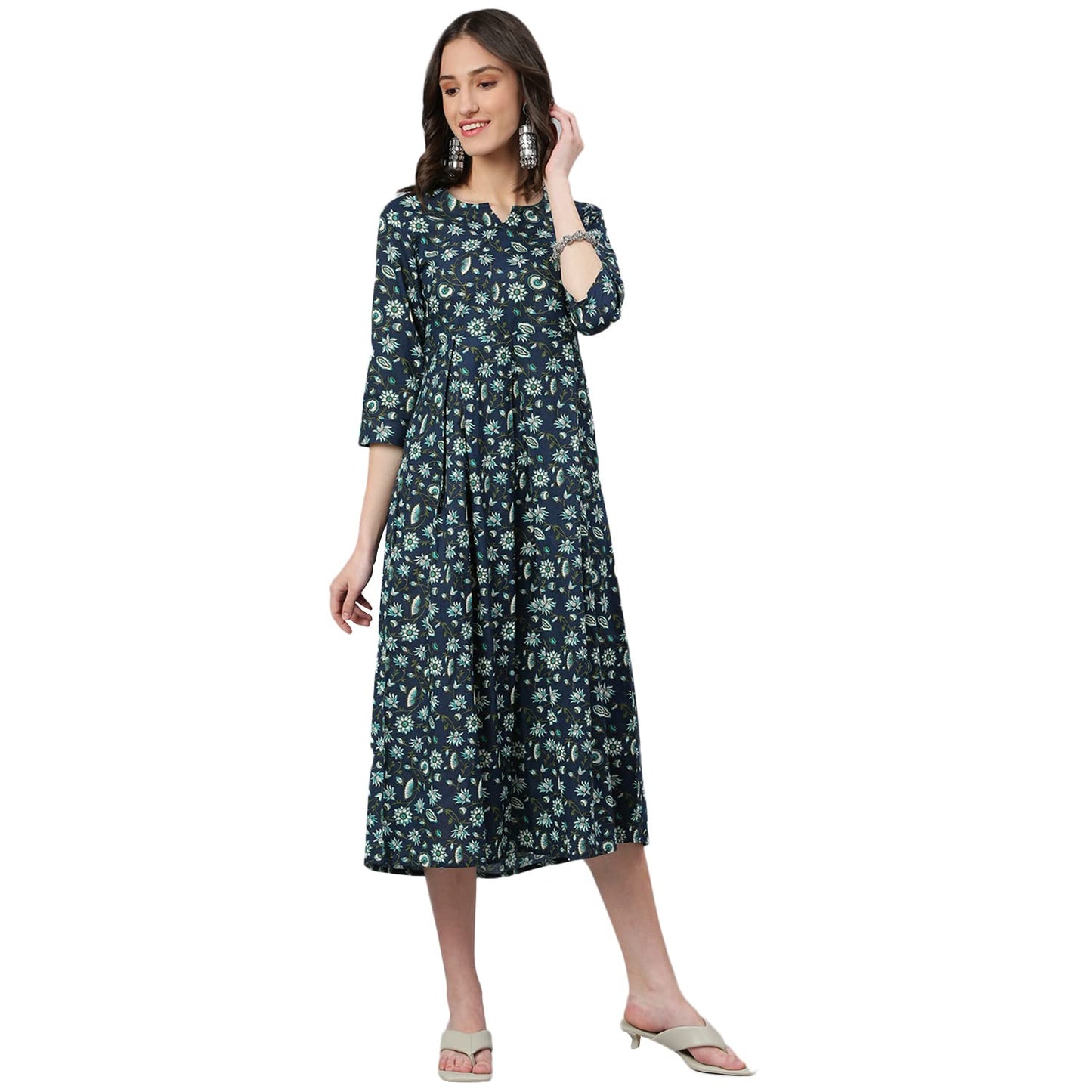 Idalia Blue And White Jaal Printed Dress