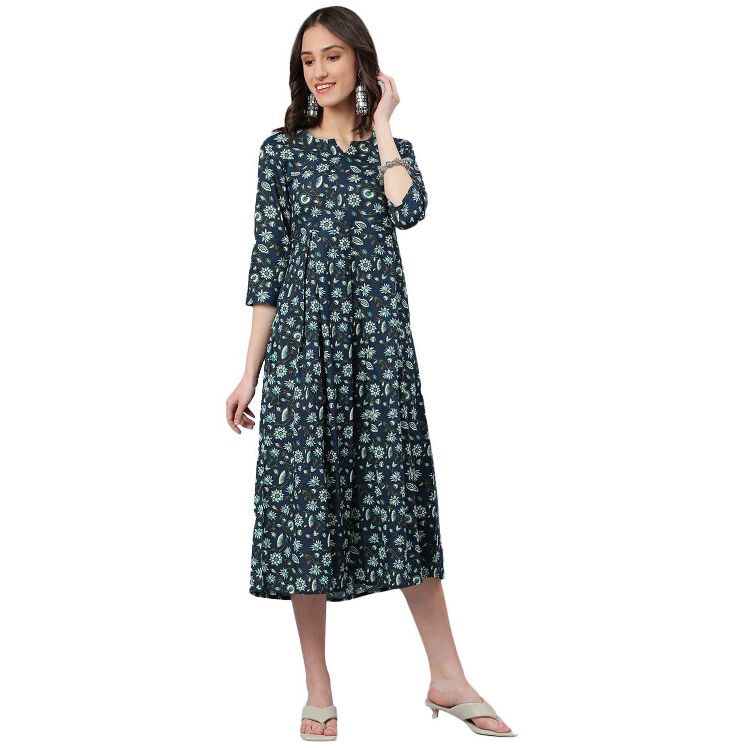 Idalia Blue And White Jaal Printed Dress