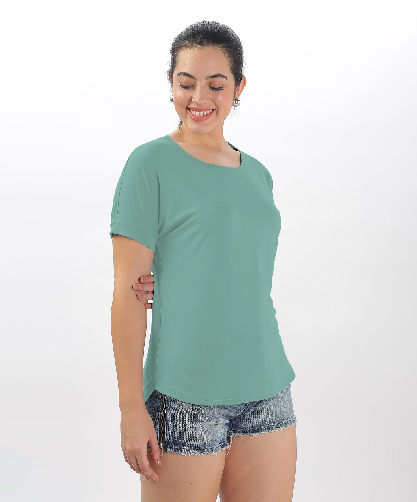 SHODOX Womens Cotton Blend Solid Regular fit Round Neck Short Sleeve T-Shirt (Pack of 1)