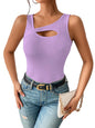 Sugathari Womens Purple Cut Out Asymmetrical Neck Rib Knit Jeans Korean Trendy Tank Western Tops for Women Stylish (T-Shirt 182
