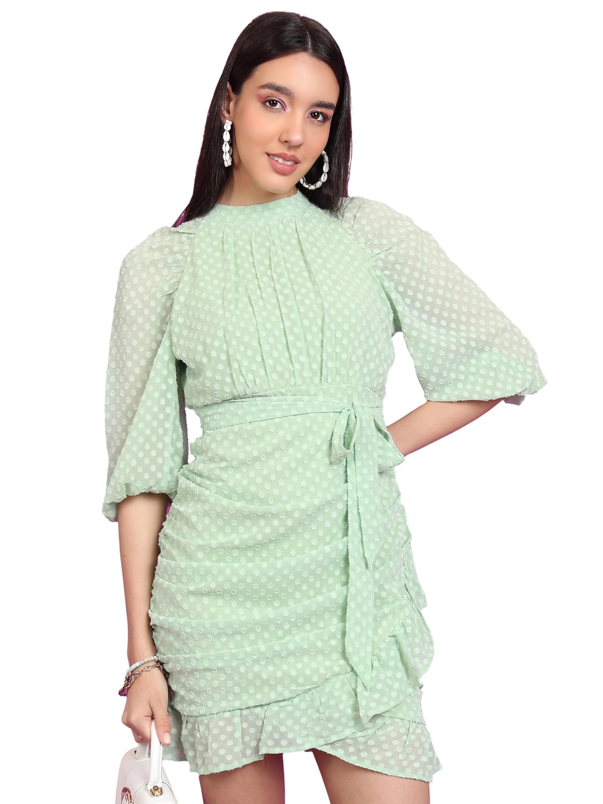 Ketch Women 3/4 Sleeve Casual FIT Dress KHJ6000644 Green XS
