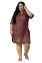 Aurelia Womens Polyester Maroon Ornamental Mandarin Collar Straight Kurta_21AUA12719-503514_L