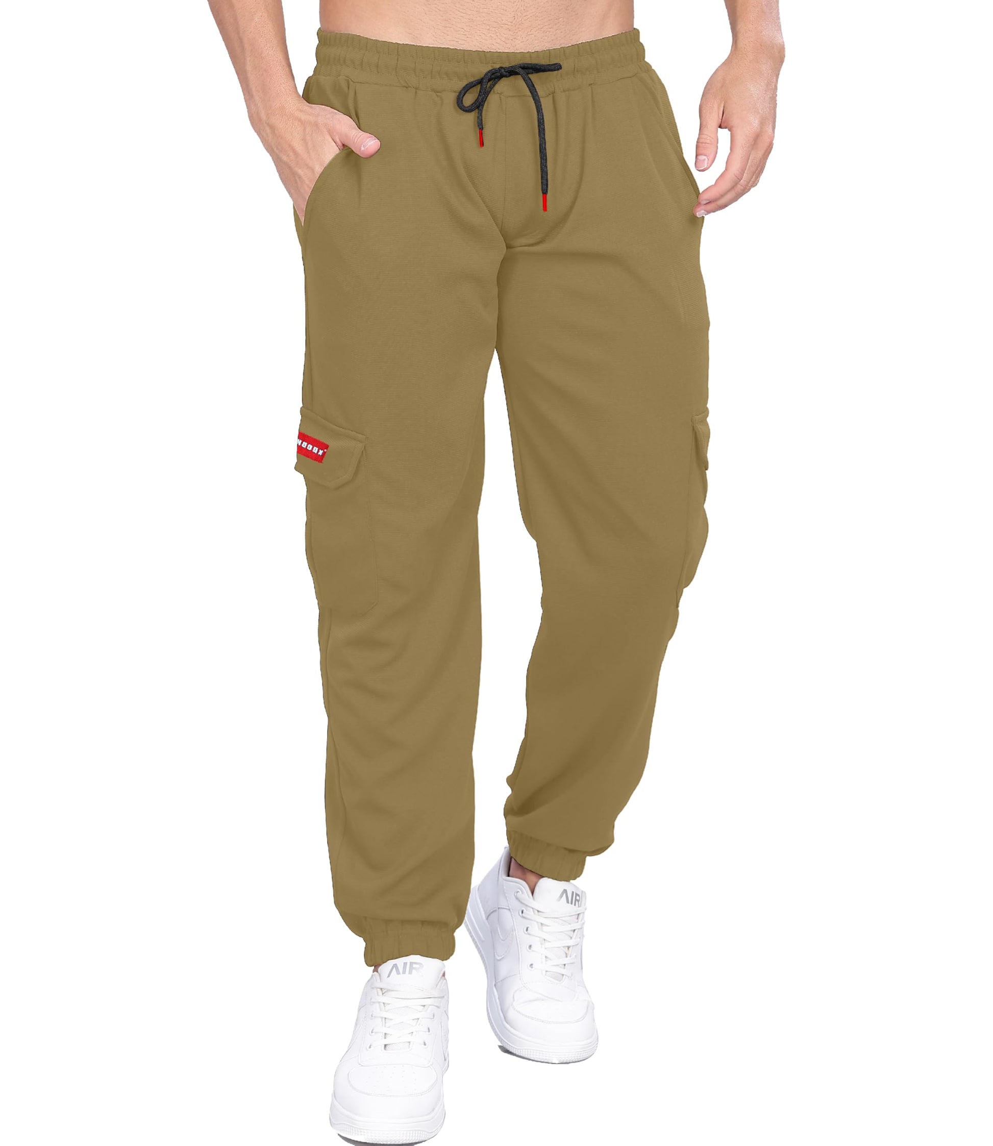 SHODOX Mens Casual Regular Fit Cargo Trackpant with Drawstring, Elastic Bottom with Side Pockets (Pack of 1) Brown
