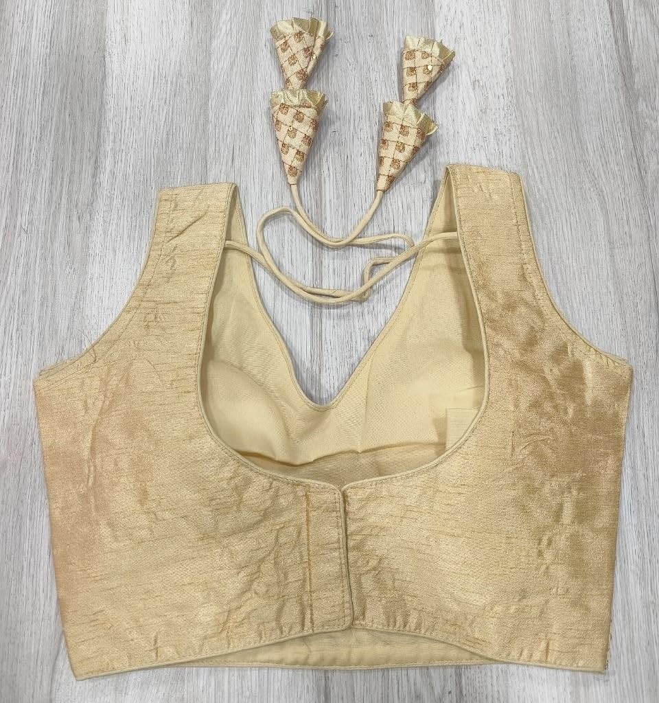 Pujia Mills WomenS Readymade Heavy Mono Banglori Sleeveless Sabyasachi Pattern Embroidery With Sequence Work Gold Color Saree B