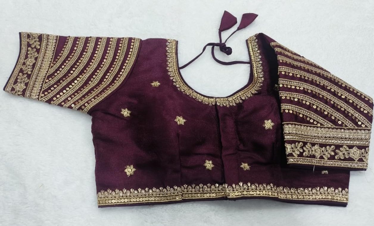 Pujia Mills Womens Blouse Readymade Blouse Embroidery Multi Coding Gold Thread Indian Ethnic Designer Stitched Womens Readymad