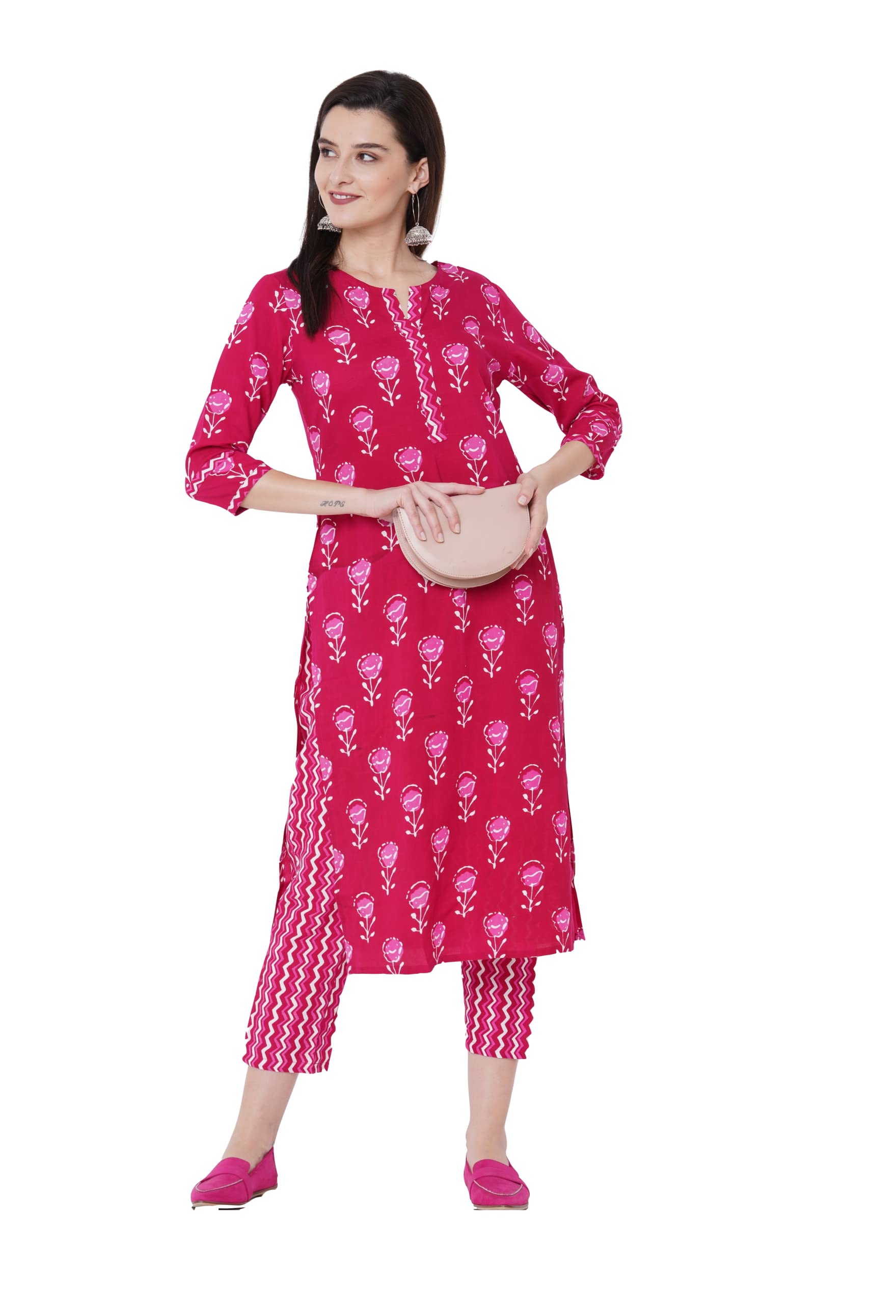 ANNI DESIGNER Women's Cotton Straight?urta with Palazzo (KUR112)
