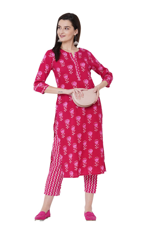 ANNI DESIGNER Women's Cotton Straight?urta with Palazzo (KUR112)
