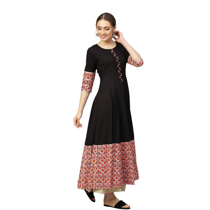 Idalia Black Anarkali Kurta With Pink Jaal Print Border