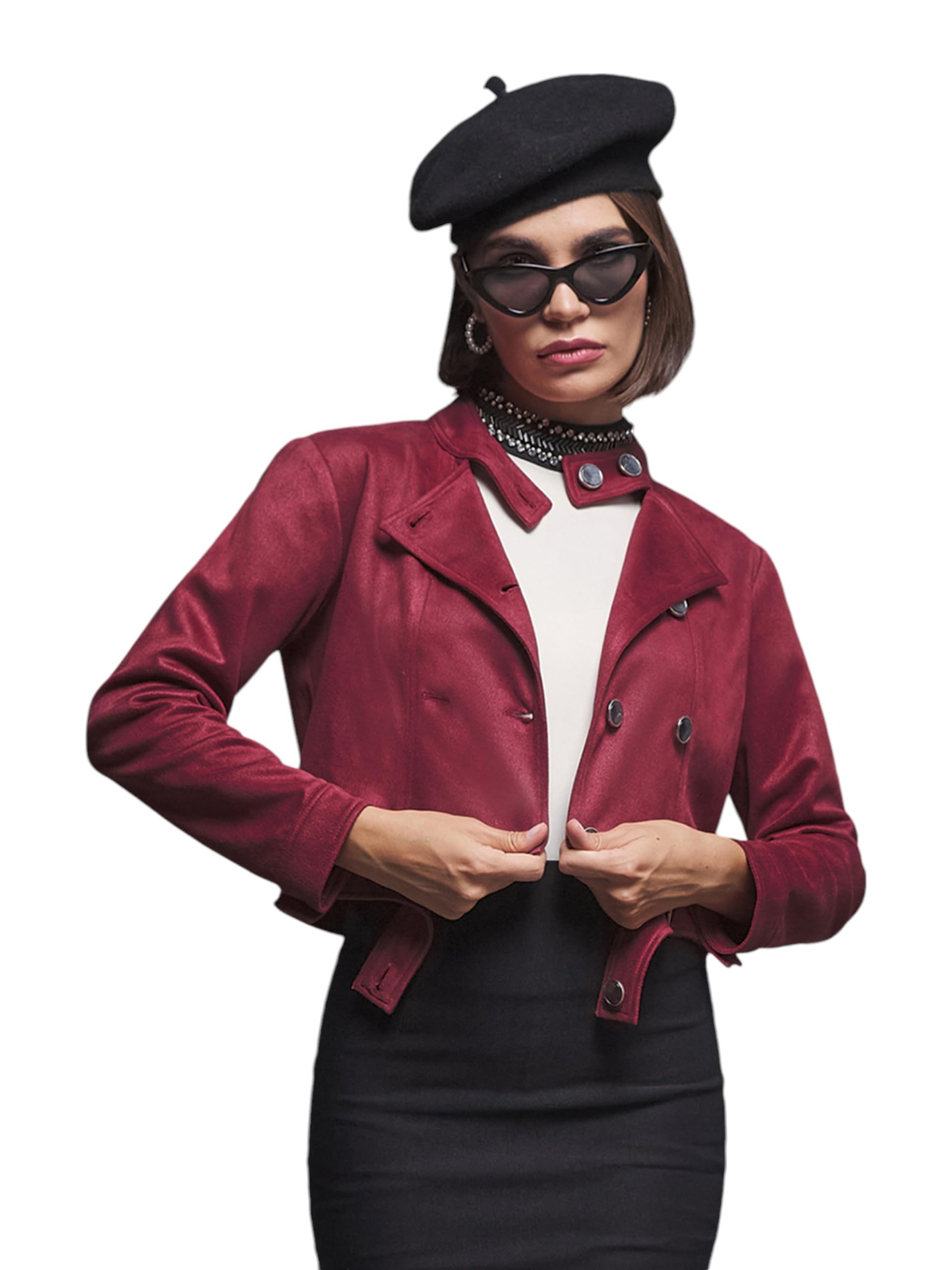 Miss Chase Womens Full-Sleeve Cropped Polyester Jacket (MCAW22JKT03-54-444-06, Mahogany Red, XL)