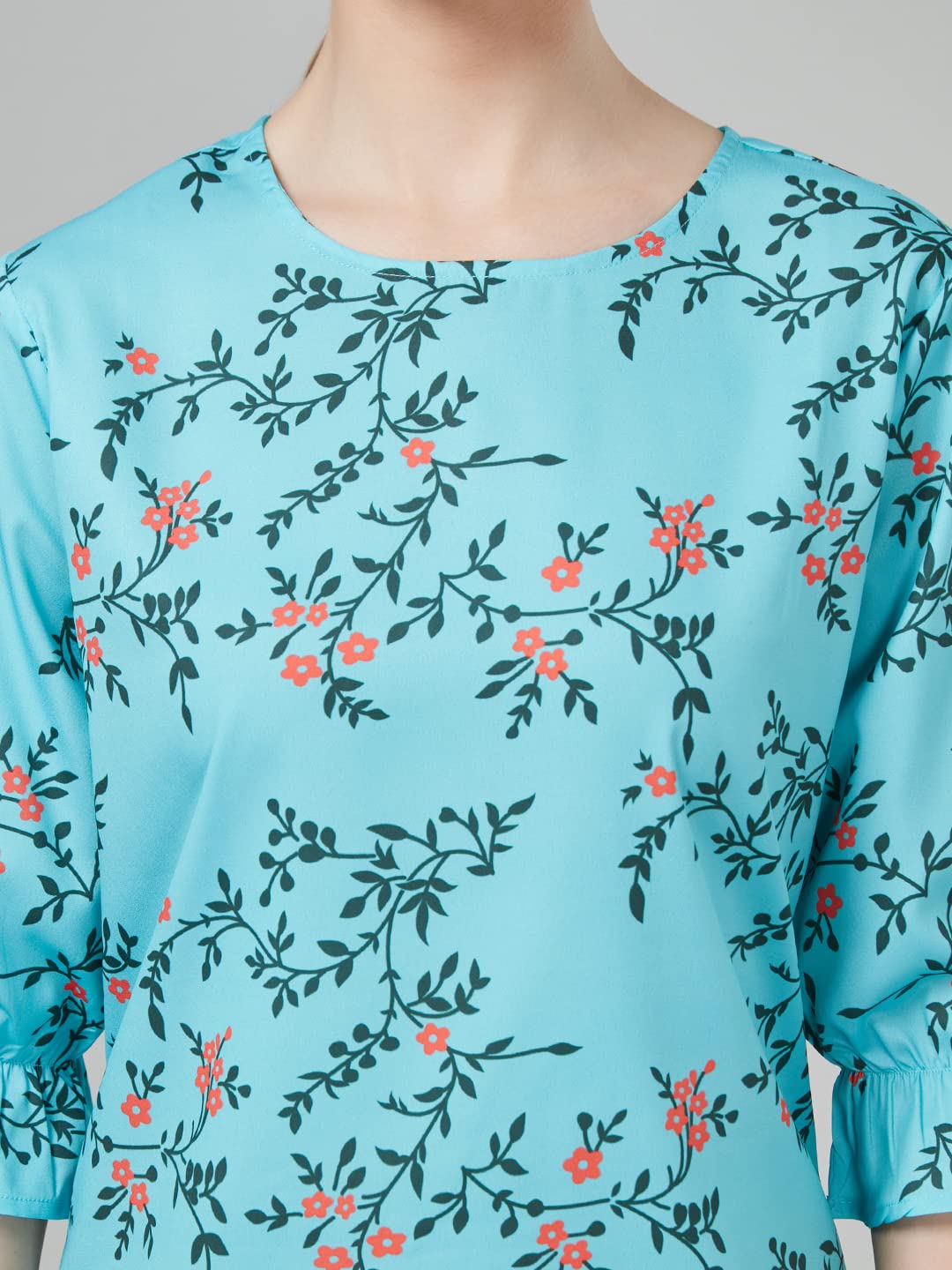 Style Quotient Women Blue And Multi Floral Printed Polyester Smart Casual Top