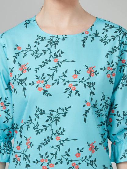 Style Quotient Women Blue And Multi Floral Printed Polyester Smart Casual Top