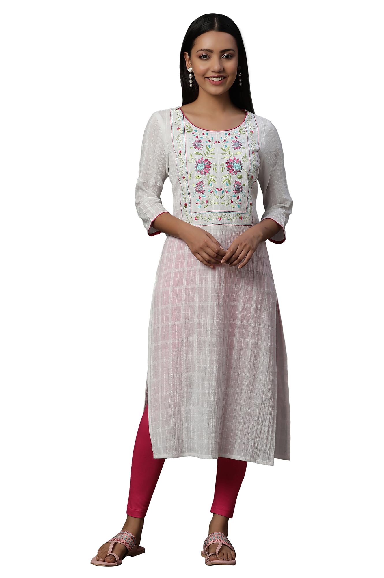 Aurelia Women Solid Cotton Straight Kurta_24FEA14793_S White