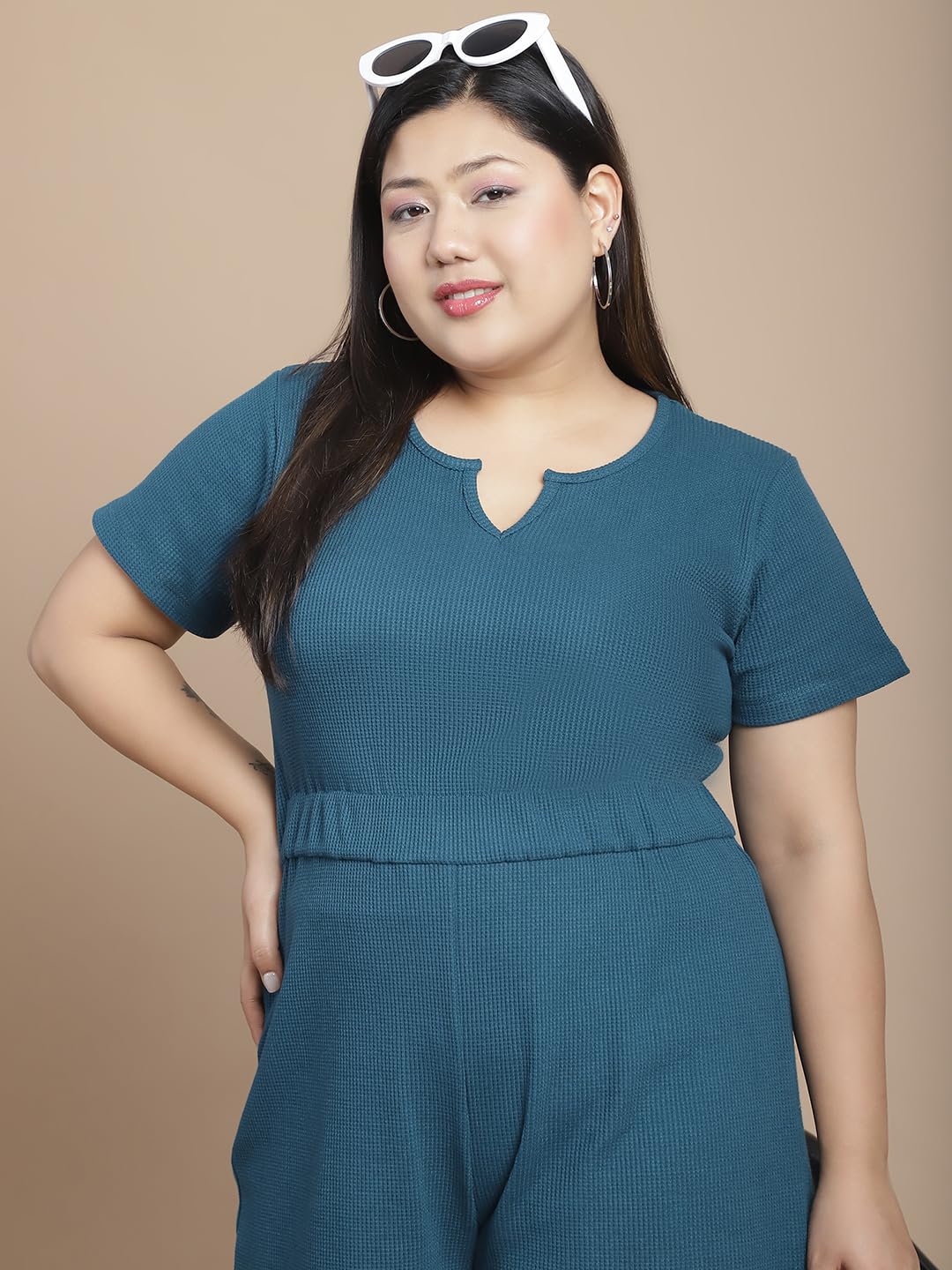 Rigo Cotton Plus Size Midi Jumpsuit | Slim Fit Stylish Western Playsuit | One Piece Dress for Women